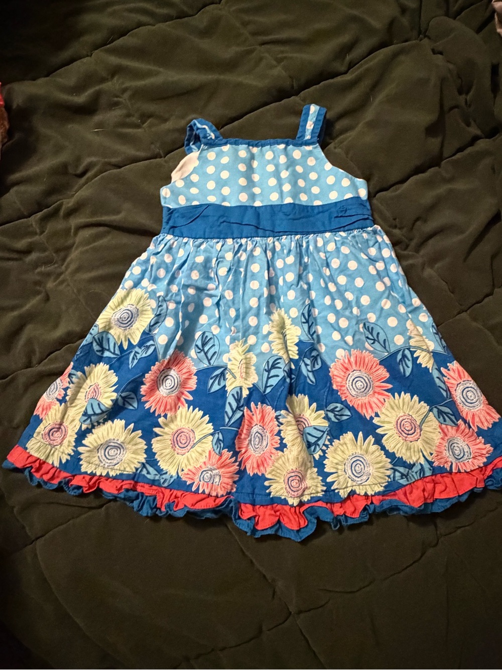 Blueberi Boulevard Blue Polka Dot & Floral Ruffle Sundress